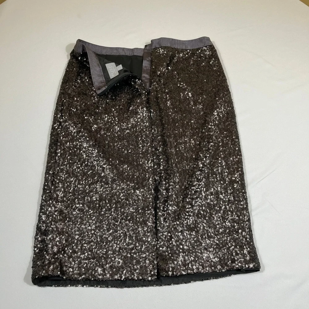 Pure Collection Sequin Pencil Skirt Women 6 Charcoal Gray Sparkle Holiday Party